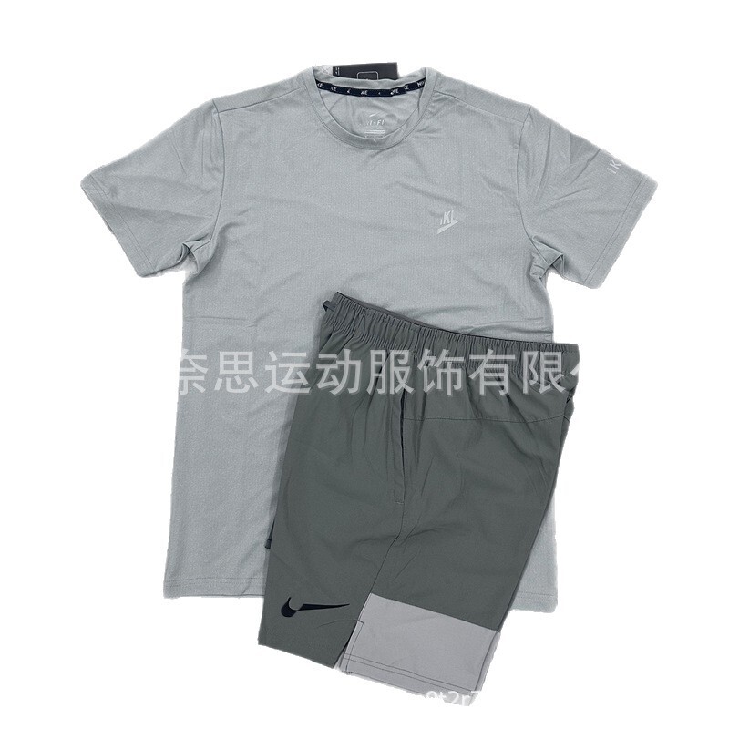 Sports running shorts, track and field training, marathon quick-dry shorts, men's casual loose breathable ice silk short-sleeve set