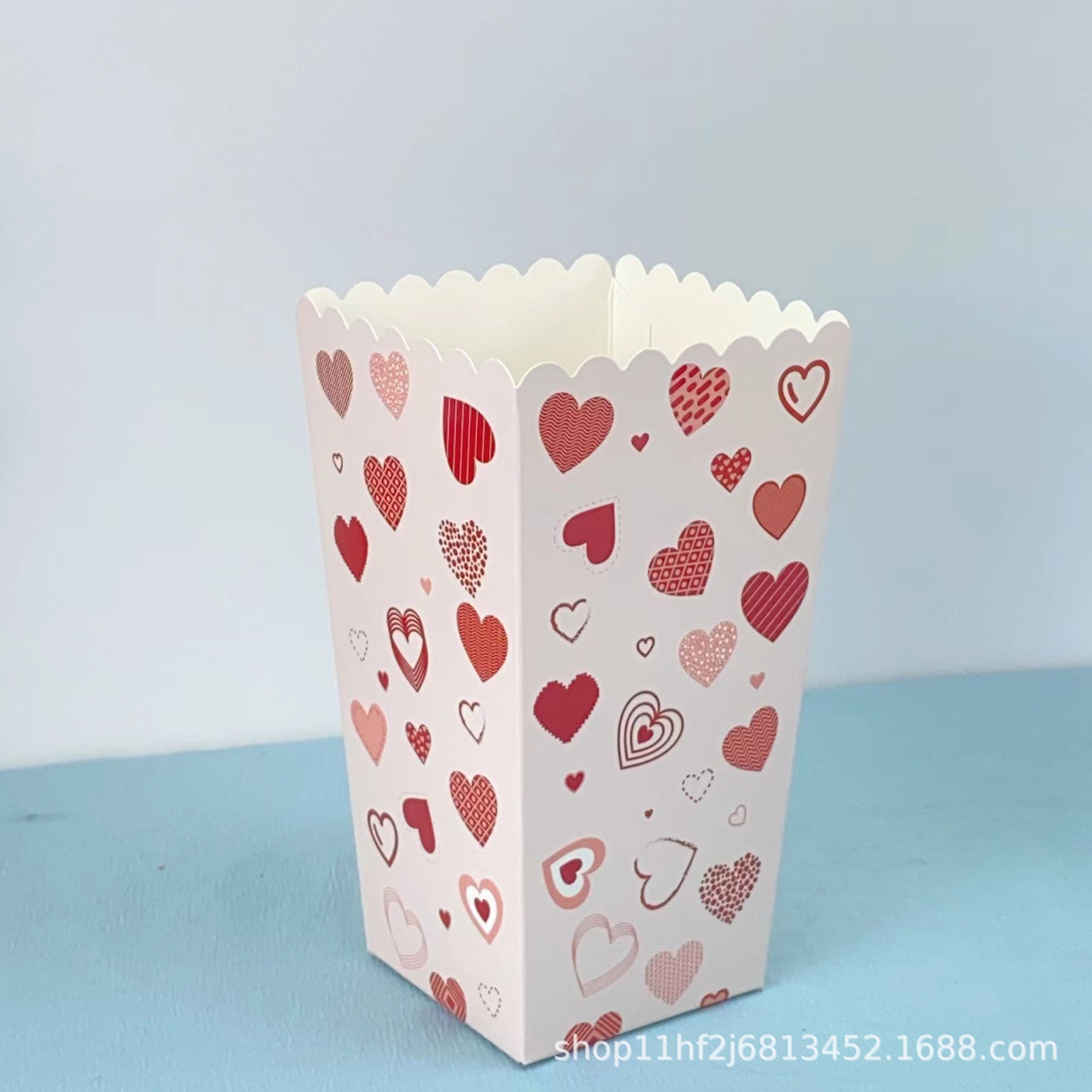 Cajas de palomitas de maíz rosas al por mayor transfronterizas con lunares y rayas, cajas de embalaje onduladas, 12 unidades/paquete, para snacks y alimentos.