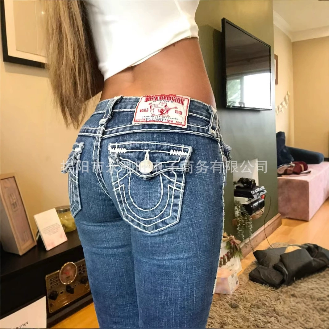 Весной и осенью новые обтягивающие джинсы с дикой стиркой трансграничной внешней торговлей ретро-американские вышитые джинсы для мужчин и женщин