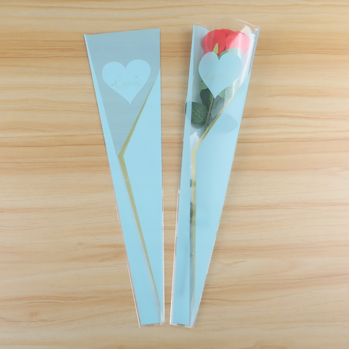 Bolsa de Plástico OPP para Ramo de Flores con Diseño de Corona y Rosa Individual para el Día de San Valentín, Venta al por Mayor