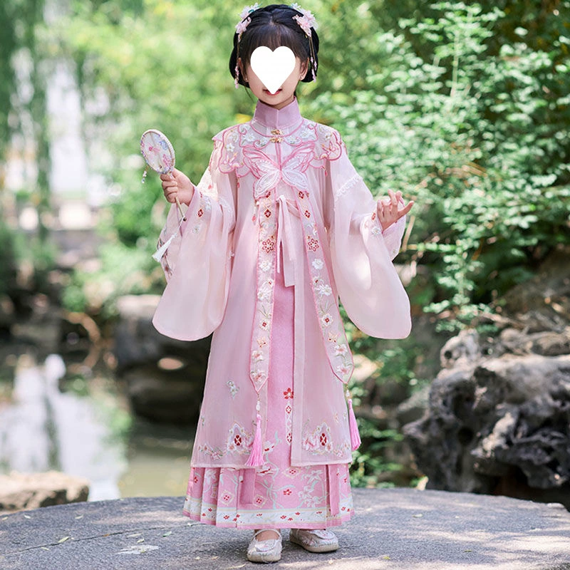 Популярный летний детский ханьфу 2025 года для девочек: комплект в древнем стиле с тяжелыми облаками на плечах в стиле династии Мин, длинное платье супер-феи-принцессы с сказочной атмосферой.