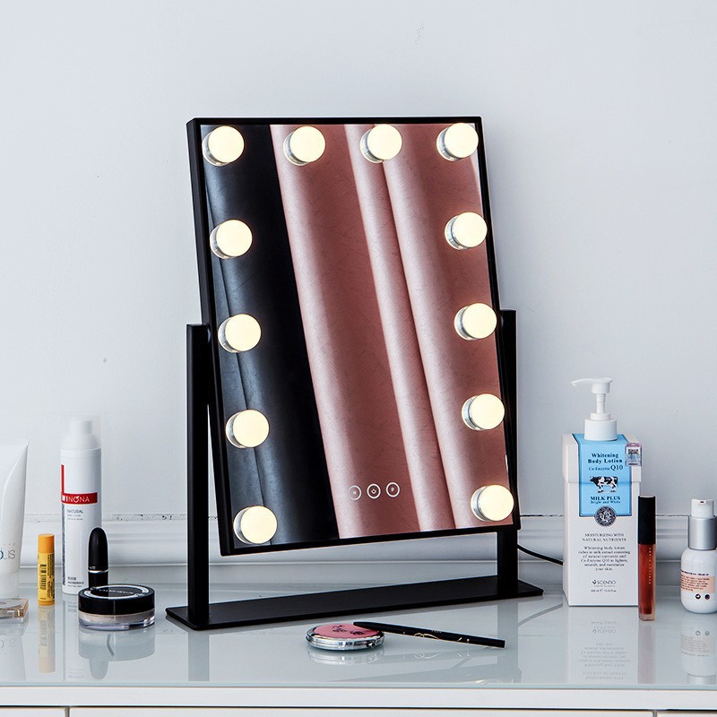 Espejo de escritorio Lámpara led de escritorio Tres colores ajustable con luz de relleno de bombilla 12 luz espejo de maquillaje espejo de maquillaje de belleza táctil