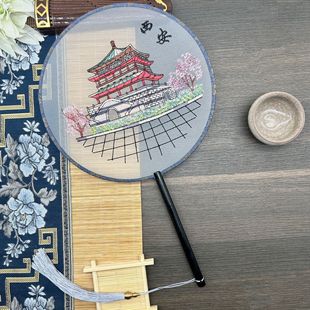 Xi'an double-sided embroidery fan Su embroidery factory direct scenic embroidery dance fan palace fan stall wholesale