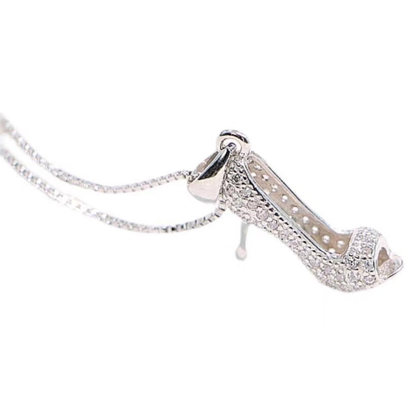 Pure White Copper Non-fading Diamond High Heels Pendant Necklace Women's Japanese and Korean-style Simple Short Clavicle Item Gift Jewelry
