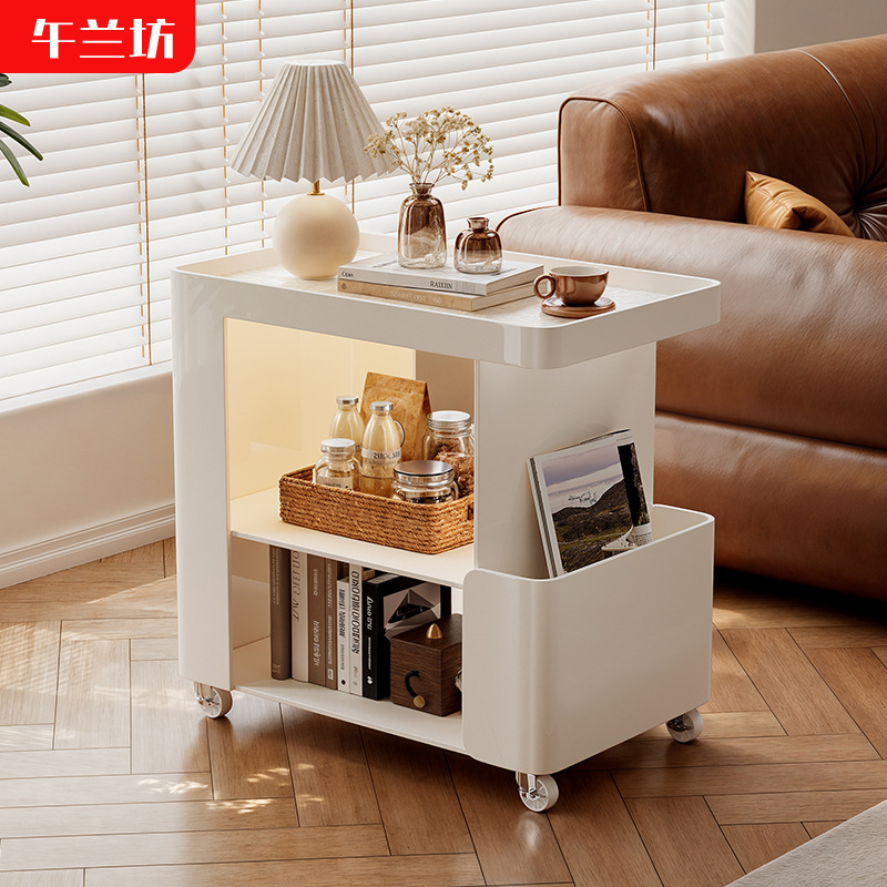 Movable Metal Glass Coffee Table with Wheels, Snack Storage Cart, Side Bedside Table, Sofa Side Table, Special-Shaped Side Table