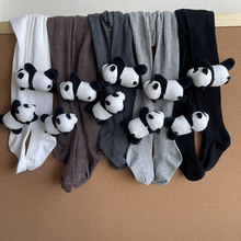 hotmoon秋季新品可爱趴趴熊猫装饰女儿童宝宝竖条棉打底连裤袜女