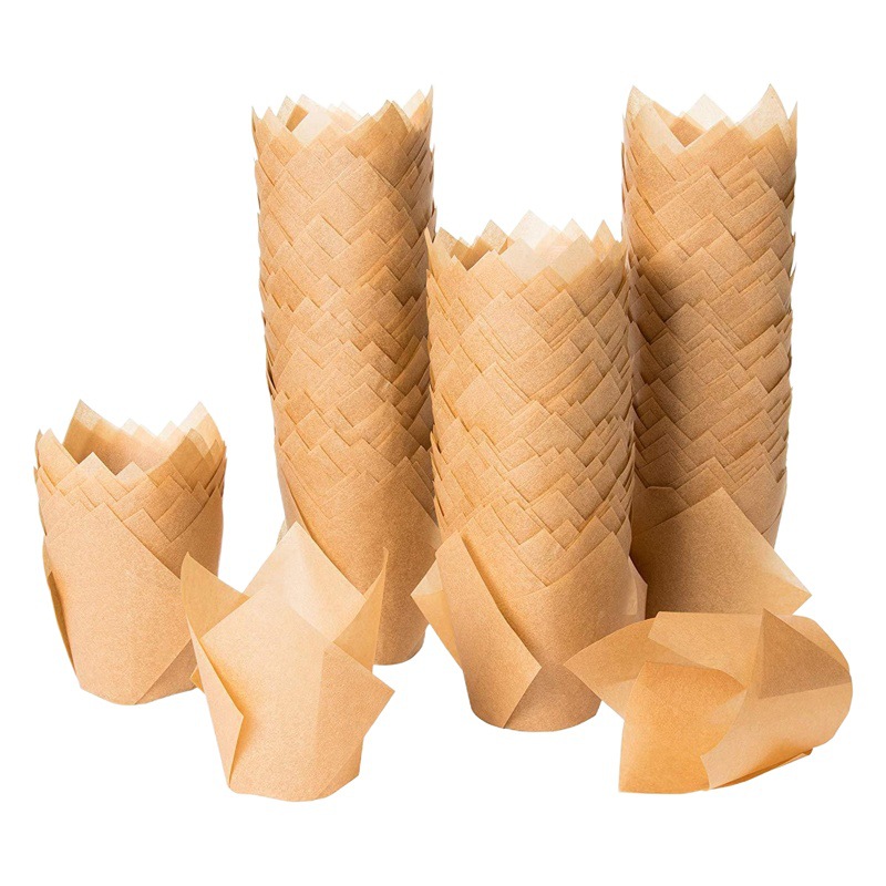 Desechable de alta temperatura resistente al aceite de café blanco medio Tulip llama torta taza de papel taza de muffin