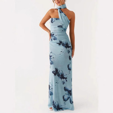 跨境2025新款网布扎染吊带连衣裙女夏季褶皱修身长裙子开叉包臀裙