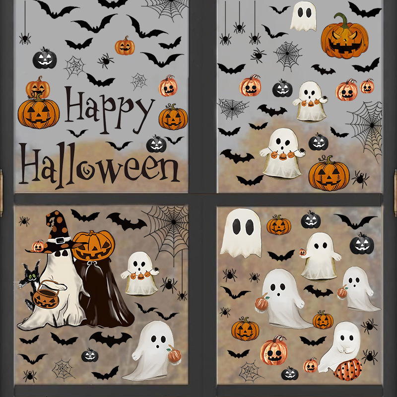 新しいハロウィンウィンドウステッカーカボチャリビングルームガラス窓装飾ステッカーpvc静電ステッカーゴーストハロウィン|undefined