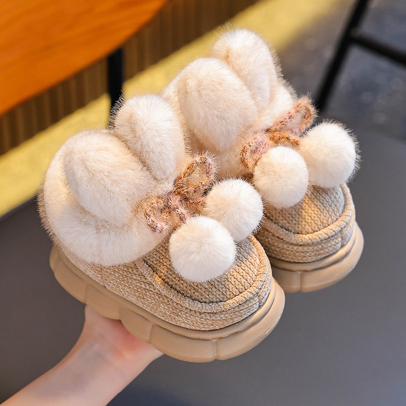 Zapatillas de algodón para niños de invierno, zapatillas de algodón para niños y niñas calientes, zapatillas de algodón para niños con base gruesa antideslizante, zapatos de tacones de princesa para niños