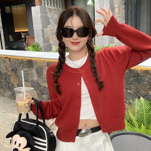 Knitted open jacket women's autumn clothing 2025 new yellow top thin spring and autumn outerwear loose