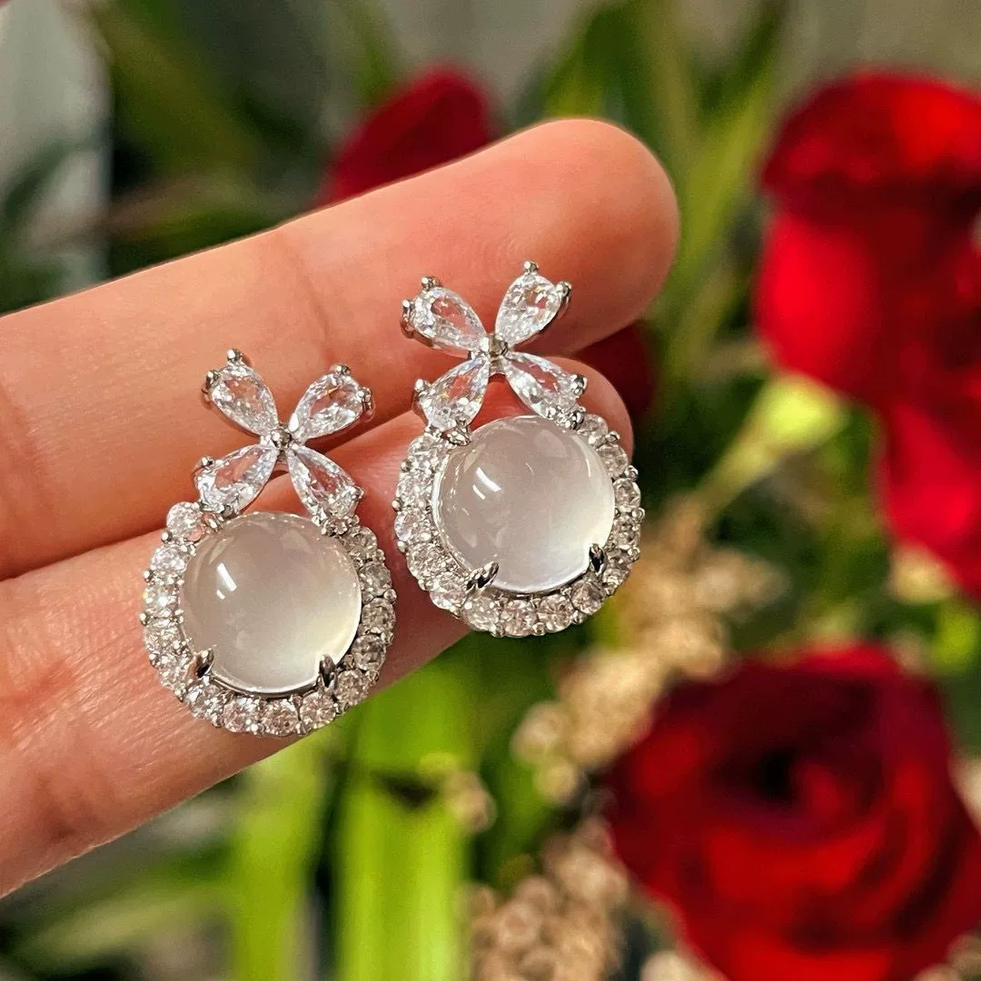 Серебряные серьги 925 пробы с инкрустацией халцедоном цвета ледяной белый, агат, популярные нефритовые серьги, прямые поставки.