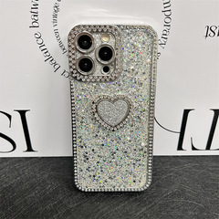 ins鑽石滴膠殼適用iPhone13promax電鍍15手機殼11閃粉愛心支架14