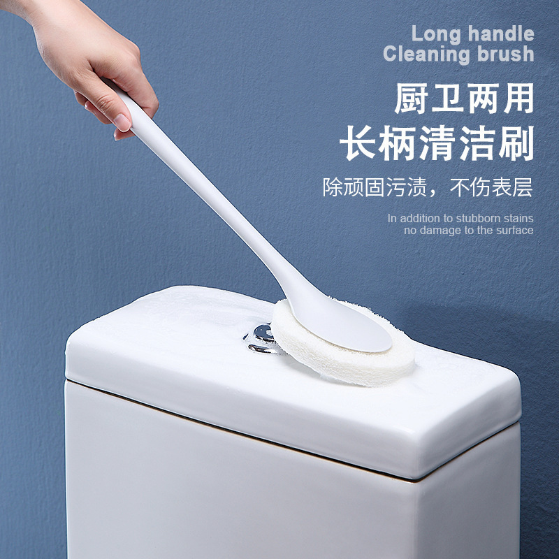 Household Kitchen Cleaning Brush, Bathtub Floor Long-Handle Sponge Brush, Bathroom Toilet Tile Brush, Replacement Head for Sink