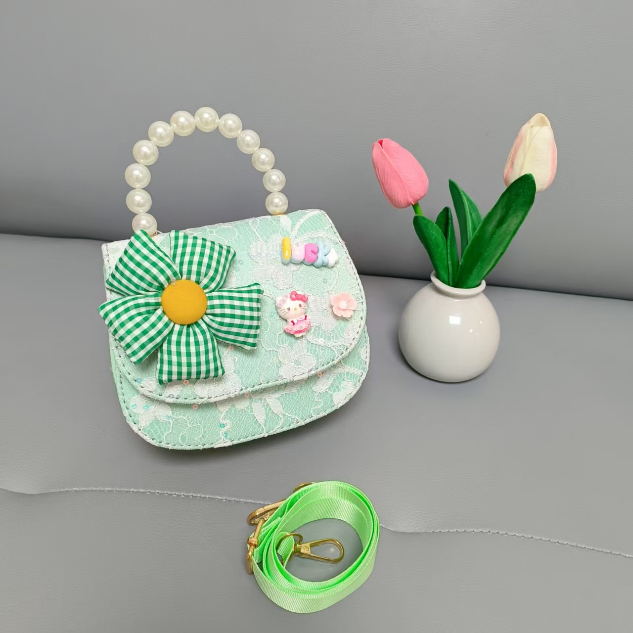 Bolso de princesa portátil de perlas, arco de encaje, bolso de hombro, bolso de cadena, bolso de cambio de Año Nuevo.