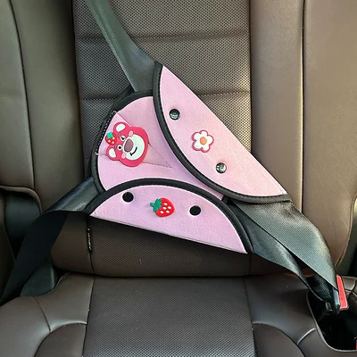 Seat belt shoulder pad Adjustable Fastener Anti-Neck Strangulation - strawberry-bear-pink-adjustment-retainer