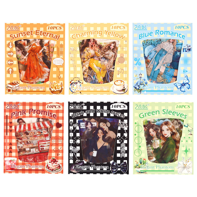 Elegante fantasma transparente pegatinas de mascotas impermeables DIY pegatinas de diario de cuentas retro escenas callejeras personajes especiales pegatinas de chicas