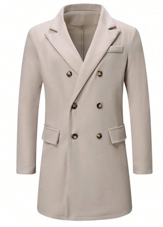 Abrigo de Lana Cruzado para Hombre, Otoño/Invierno 2025, Comercio Exterior Transfronterizo, Estilo Europeo y Americano, Abrigo de Lana, Amazon Temu