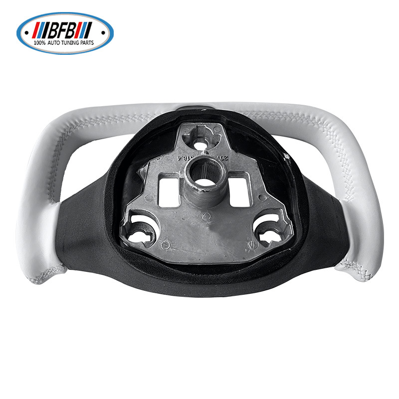 100% Real Carbon Fiber Yoke Steering Wheel - For Tesla Model Y 3 - White Alcantara Leather, Matte Carbon Fiber