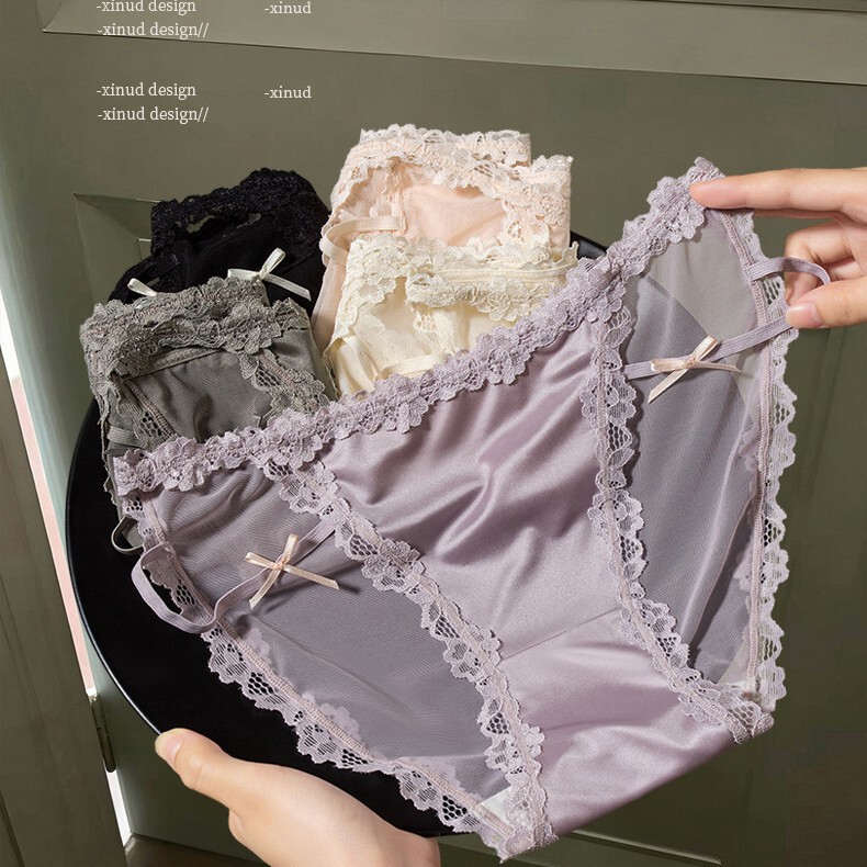 French-style taro purple romantic high-end girls' panties with high slit and built-in leg loops, high aesthetic appeal, women's cotton crotch briefs French-style taro purple romantic high-end girls' panties with high slit and built-in leg loops, high aesthetic appeal, women's cotton crotch briefs