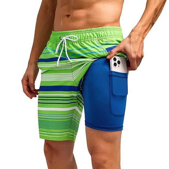 Crazy Muscle Summer New Men's Sports Casual Beach Shorts Printed Double Layer Anti-running Light Plus Size Cross-border