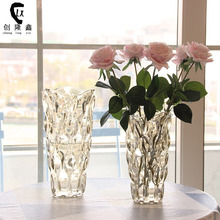 北欧轻奢水晶玻璃花瓶透明客厅鲜花插花器琉光玻璃花瓶装饰摆件