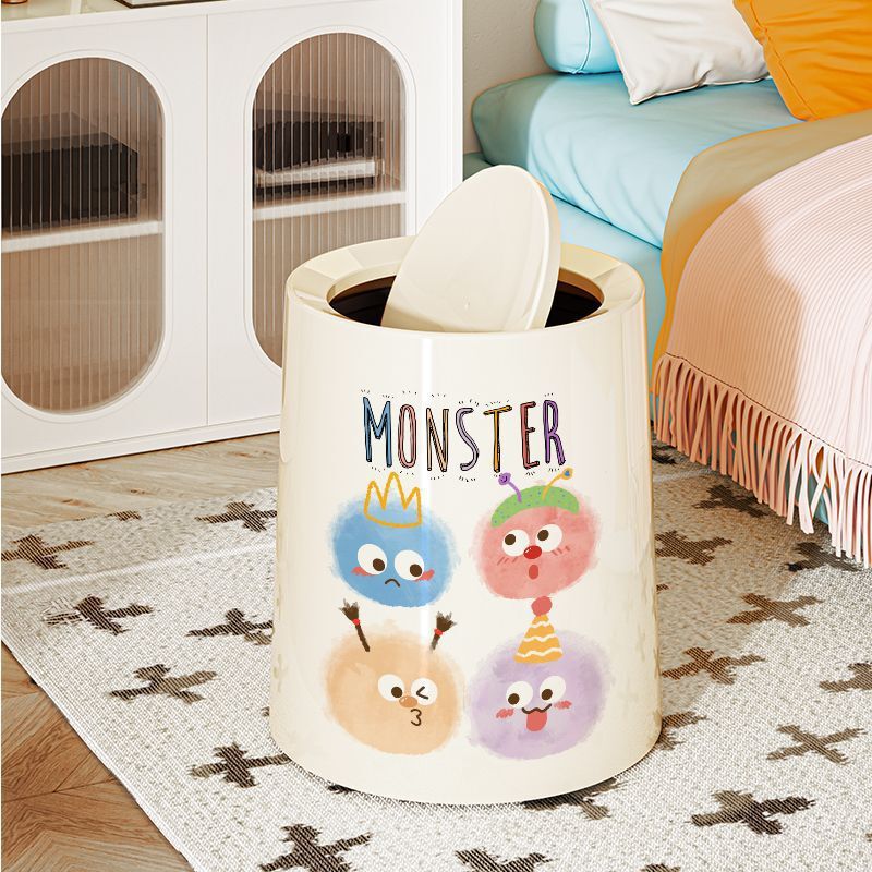 Cartoon Style New Dopamine Household Trash Can with Lid, High-Capacity for Bathroom, Living Room, and Kitchen