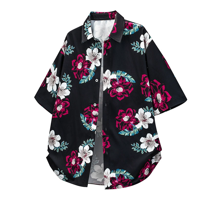 150kg Мужская рубашка с короткими рукавами и цветочным принтом в стиле ретро в гавайском стиле, очень большого размера, свободная универсальная рубашка с контролем 79