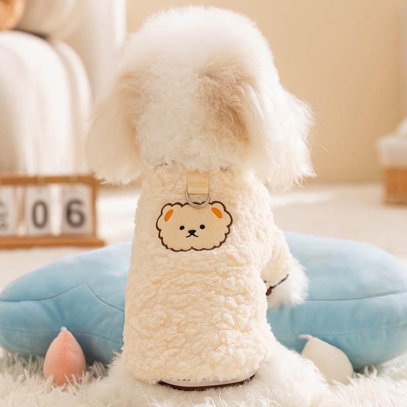 Arroz blanco lindo pegatina bordada pequeña oveja guisante de seda de dos pies chaqueta de terciopelo pequeño perro otoño invierno grueso ropa de mascotas image 1