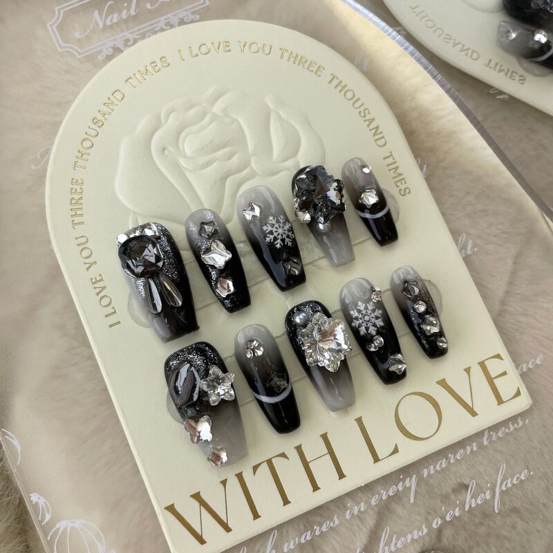 [Hand-worn armour] wear armour false nail patch 2022 new full Swarovski style snowflake finished product