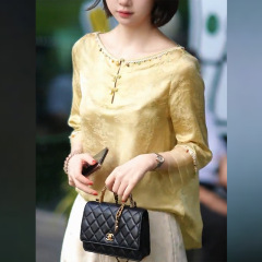 2025 新しい新しい中国風ジャカードシャツ女性の夏の新しいユニークな西洋スタイルの小さなシャツボヘミアンスタイルの女性