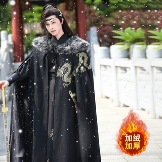 原创冬季新款汉服 腾龙 高密大毛领汉服 加绒斗篷 披风古风