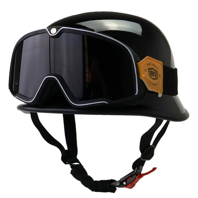 Motosiklet kaskı (dəbilqə), New National Standard 3C Retro - bright-black-goggles-black-belt-mask-m