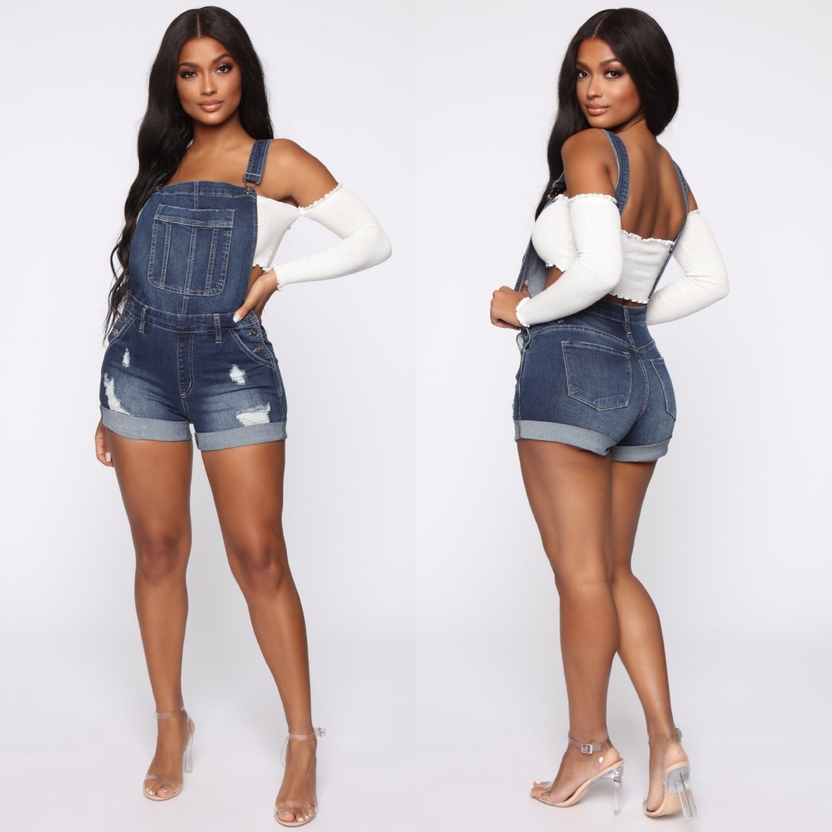 European and American Cross-Border Foreign Trade Amazon Independent Site Summer New Women's Elastic Ripped Denim Overalls Shorts for Women