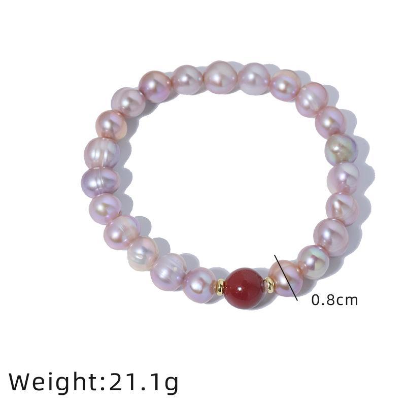 Nuevo agua dulce natural púrpura perla rojo camuflado pulsera cuerda elástica alta sensación de moda brazalete universal joyas
