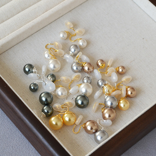 Fever-style Korean elegant high-luster round imitation Sichuan pearl mosquito coil earring clips, no ear piercing can be worn