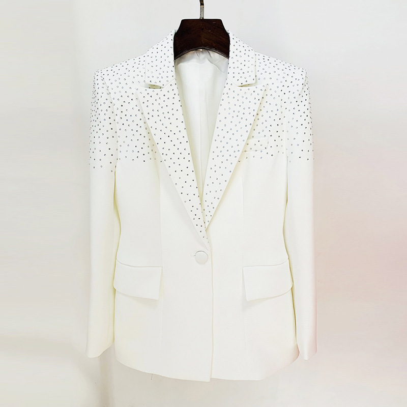 High Street Fashion 2026 High-End Designer Celebrity Style Rhinestone Slim-Fit One-Button Blazer and Skirt Set