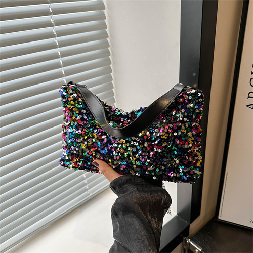 Elevated-Style Sequin Underarm Mini Square Bag for Women, 2024 New Arrival Fashionable Chain Shoulder Bag, Crossbody Bag for International Markets