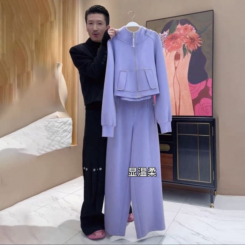 欧货紫色运动套装女2025新款春秋时尚洋气高腰宽松阔腿裤两件套潮|undefined