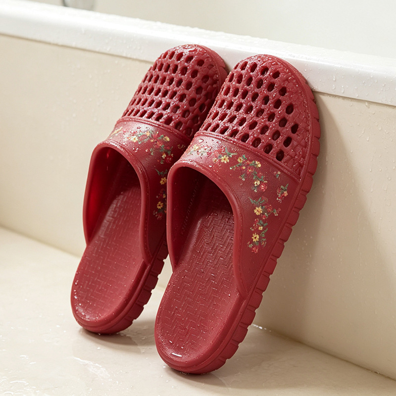Anti-Slip and Anti-Fall Slippers for the Elderly, Women's Summer Outdoor Wear, Flat-Soled Hollow Breathable Bathroom Shower Slippers, Women's Half-Slippers