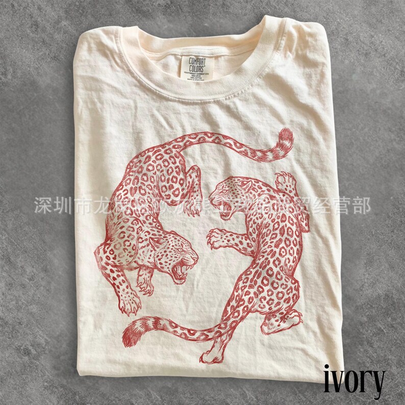European and American Cross-Border Etsy Vintage Leopard Print Fighting Pattern T-Shirt Wild Large Feline Retro Washed Top European and American Cross-Border Etsy Vintage Leopard Print Fighting Pattern T-Shirt Wild Large Feline Retro Washed Top
