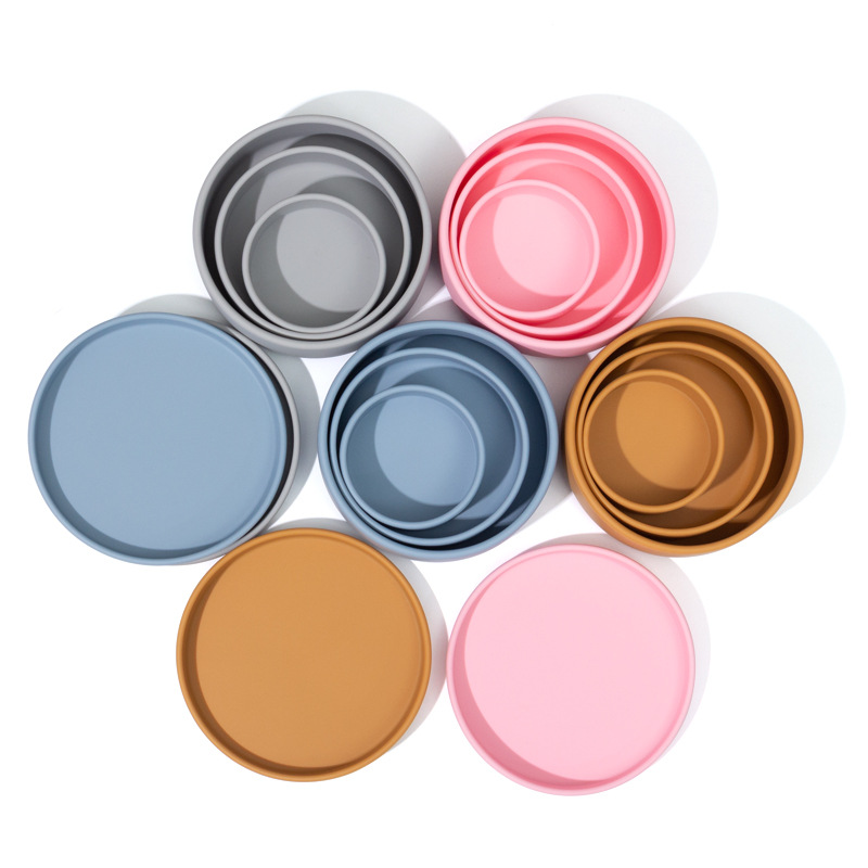 Silicone Bowl Three-in-One Stackable Storage Lunch Box Dustproof Lid Snacks Baby Food Bowl Tableware Dinner Plate