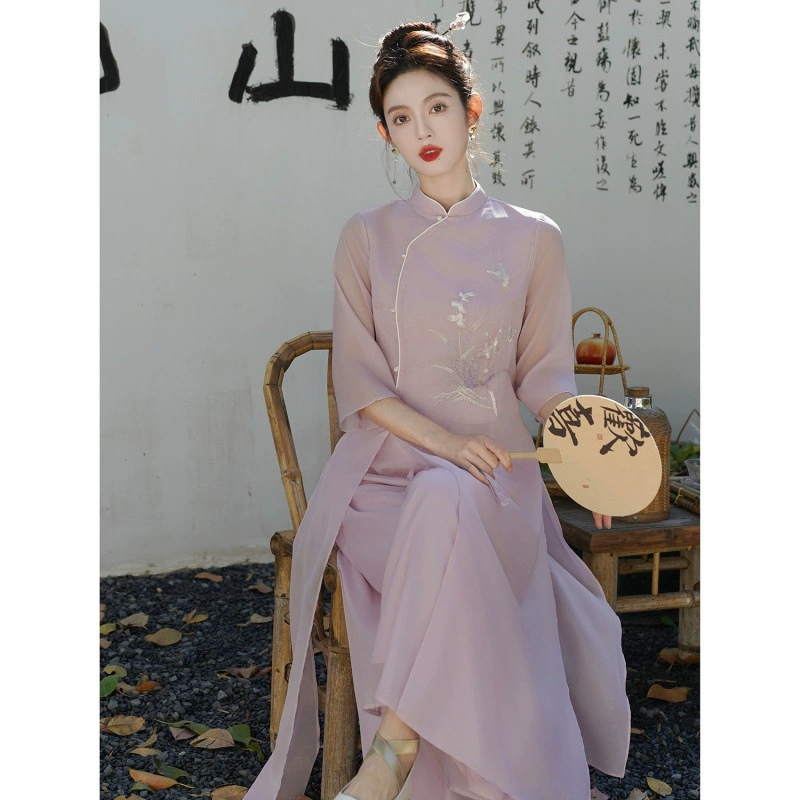 2176 весна и лето новое новое платье в китайском стиле с вышивкой в стиле ретро ежедневное улучшение cheongsam cheongsam