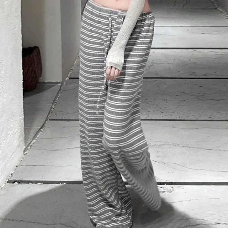 Новый стиль Донгдэмун из Южной Кореи, ленивые и повседневные, тонкие и универсальные эластичные повседневные брюки с высокой талией и широкими полосками.