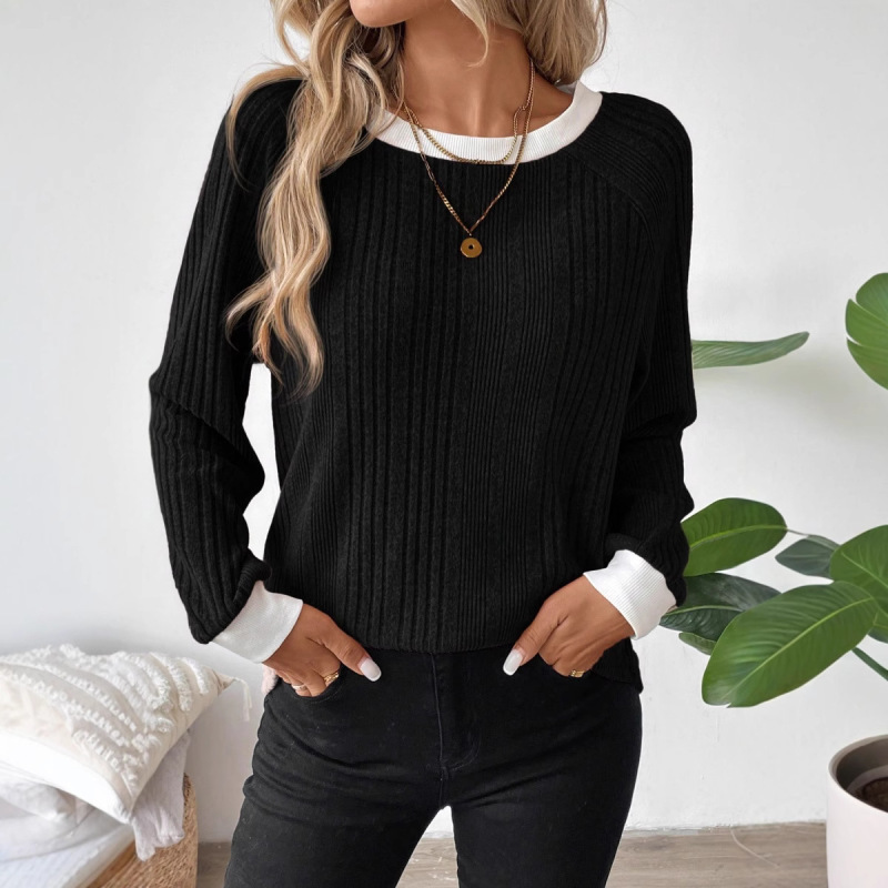 2024 independent station ebay Amazon new autumn and winter vacation 2 round neck long sleeve solid color pit warm sweater