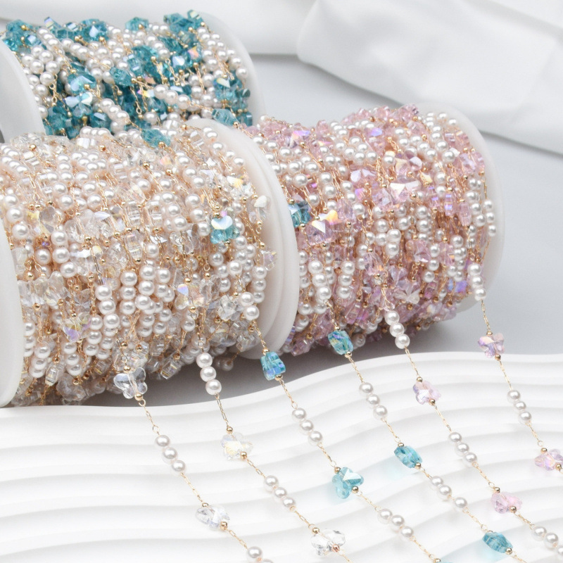 DIY 쥬얼리 체인 핑크 크리스탈 나비 체인 팬 술 액세서리 수제 보석 소재 순수 구리 색상 보존