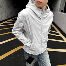 EME男装 轻量原纱防晒激光网眼拼接剪裁户外长袖薄款连帽防晒服