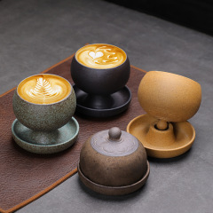 クリエイティブコーヒーカップ皿付きセラミックラテカップ花カップレトロ粗陶小衆デザイン感カップ中古カップ