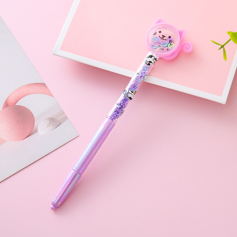 Pluma de góner de arenas movedizas de lentejuelas para gatos, papelería creativa, premios para estudiantes, regalos, herramientas de escritura, bolígrafos de agua, bolígrafos de firma de oficina