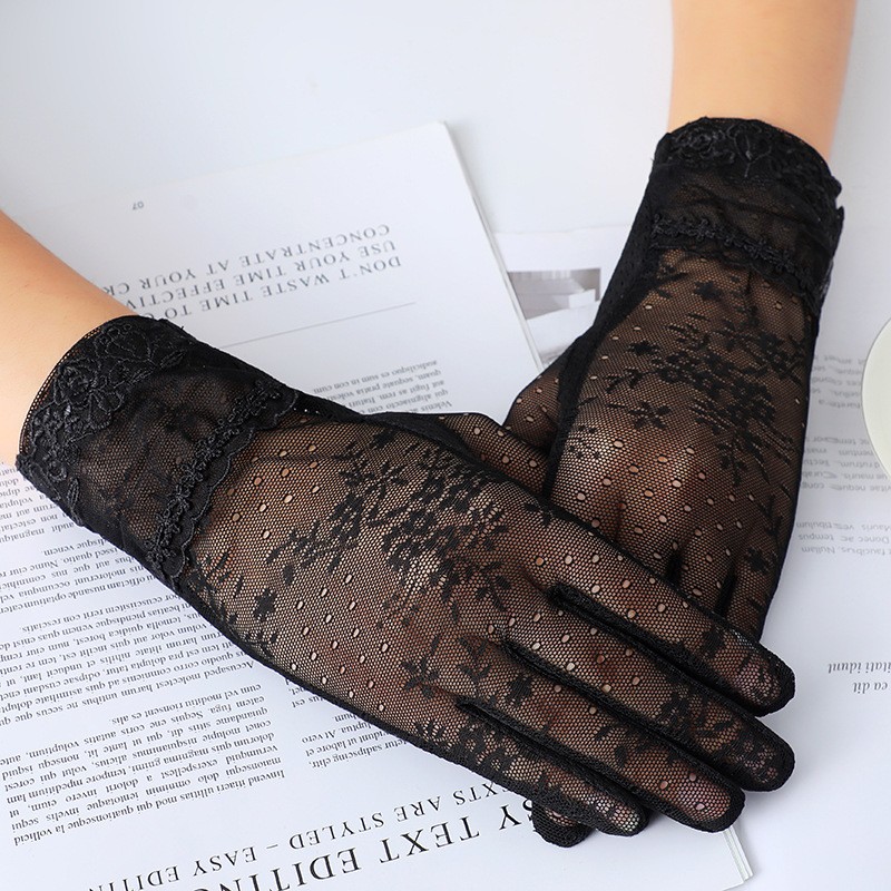 Guantes de protección solar para mujer primavera y verano guantes de pantalla táctil delgada de encaje conducción transpirable sombrilla guantes de equitación al aire libre